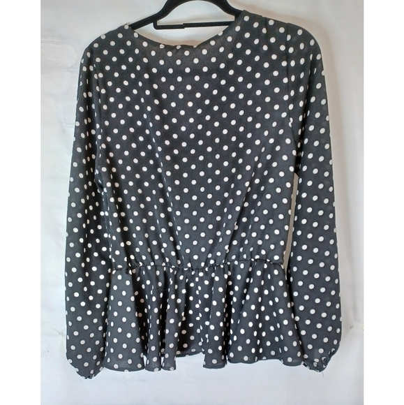 BLACK & White Francesca's Size Small Polka Dot Peplum Top NWT - Picture 3 of 4